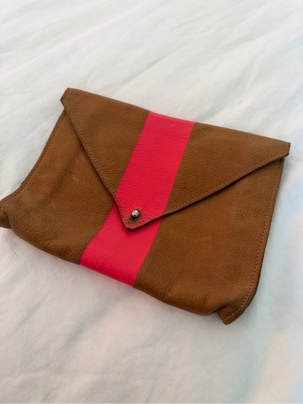 Others Follow Brown Clutch with Pink Center Stripe